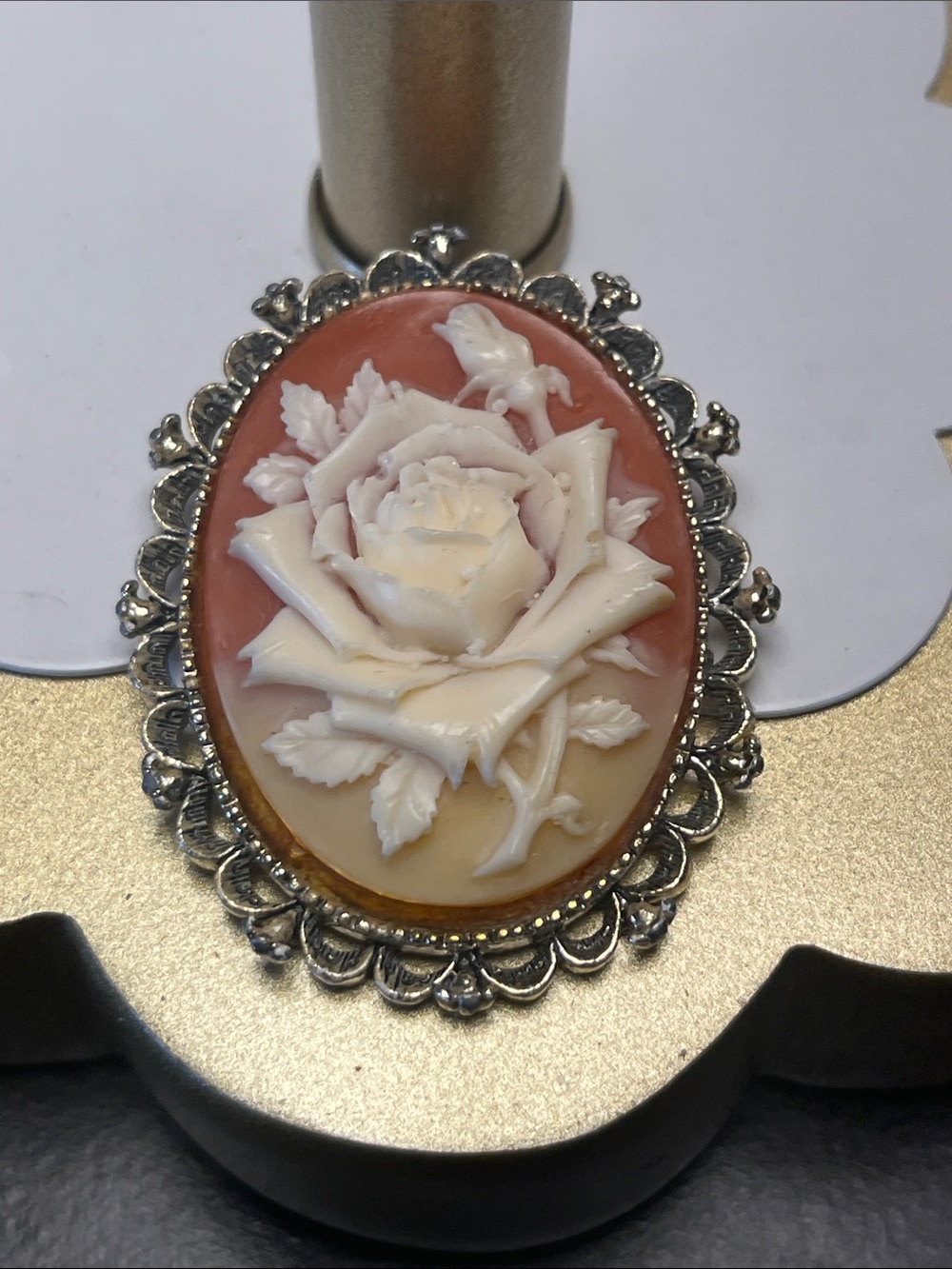 Gerry’s Vintage Pink Coral Cameo Rose  Brooch